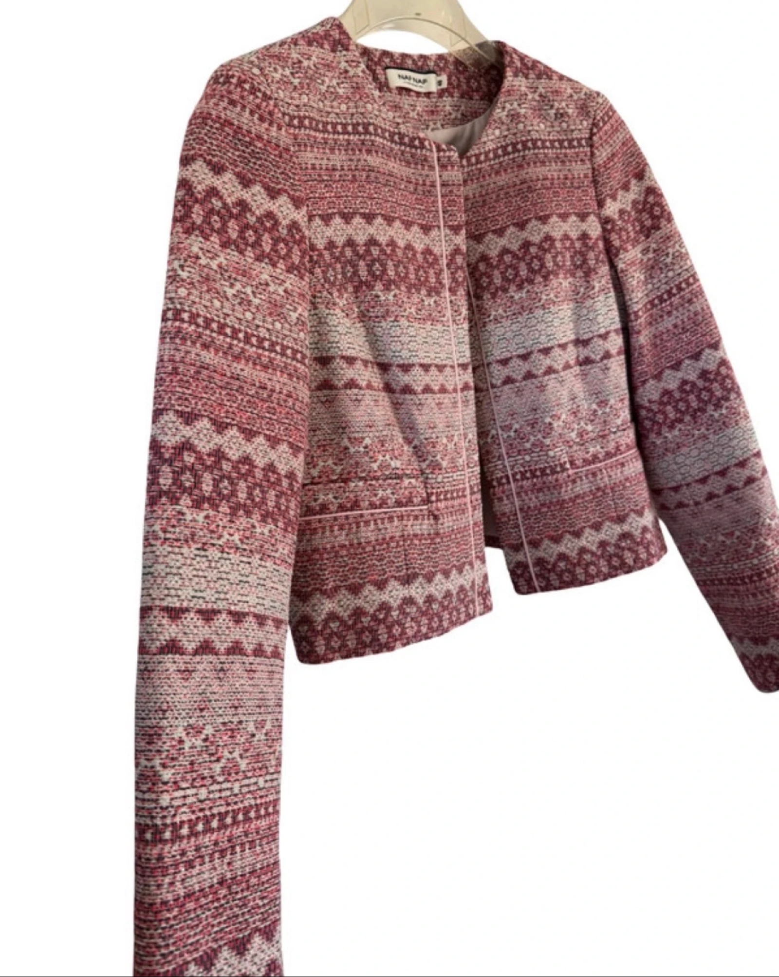 Naf Naf tweed bouclé jacket pink size 40 L – photo 5